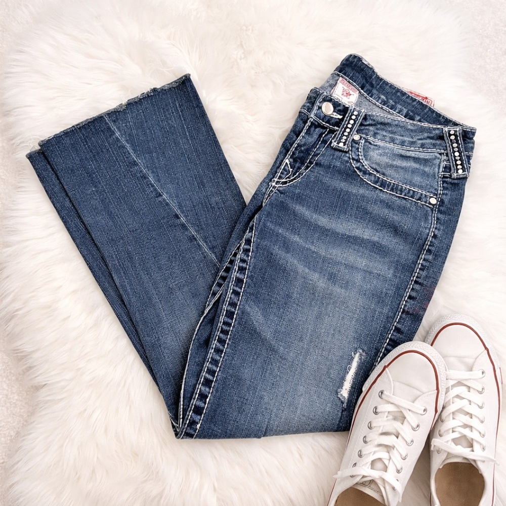 True Religion Disco Joey Wide Leg Flare Embellished Jeans Size 27